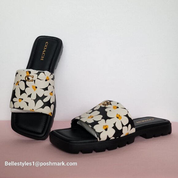 COACH Florence Smooth Leather Sandal With Flower Print -Chalk Multi- Women’s 9B⭐ - Picture 2 of 16